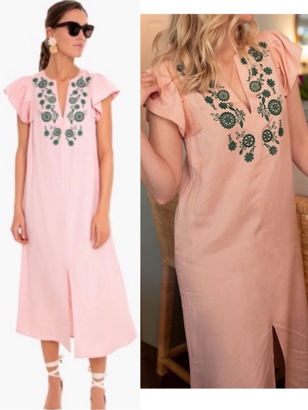 Tuckernuck Pomander Place Emma Embroidered Caftan Midi Dress Peach G99
